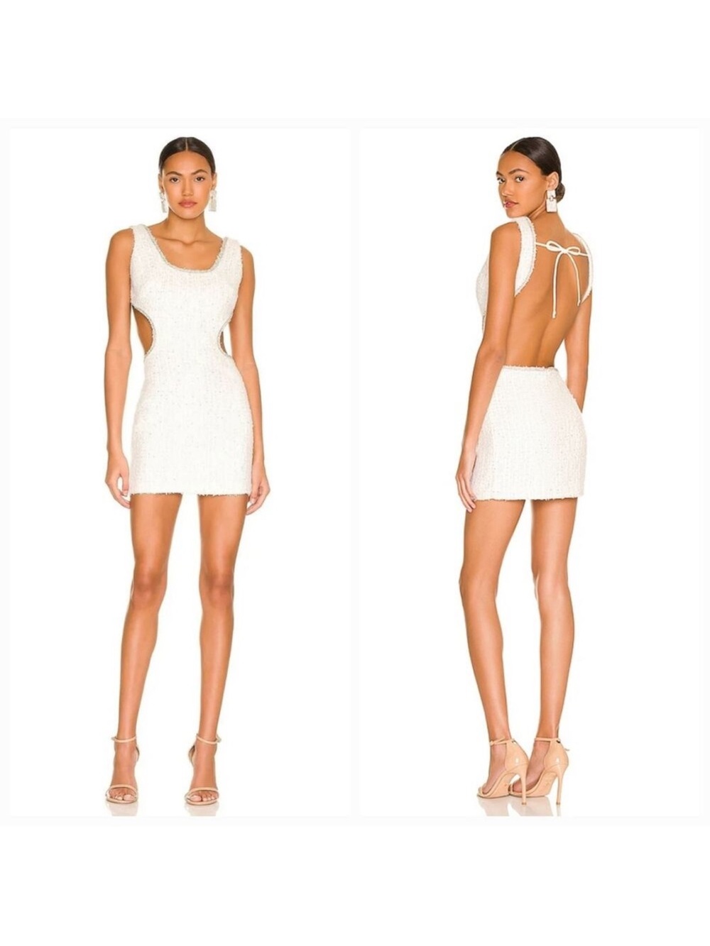 NBD Kenzie Open-Back Ivory Mini Dress with Scoop Neck